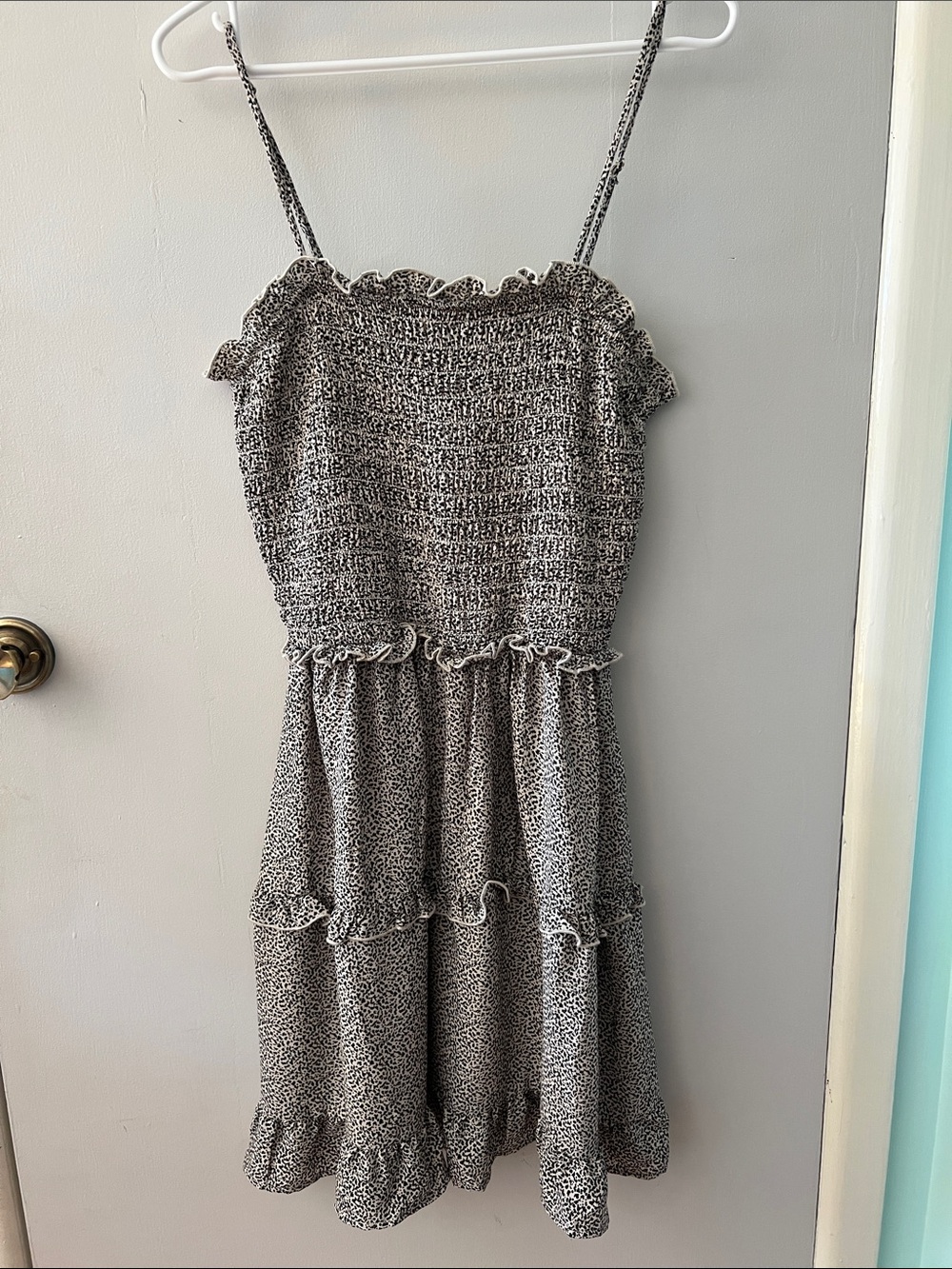 Sienna Sky Black and White Smocked Ruffle Tiered Mini Dress